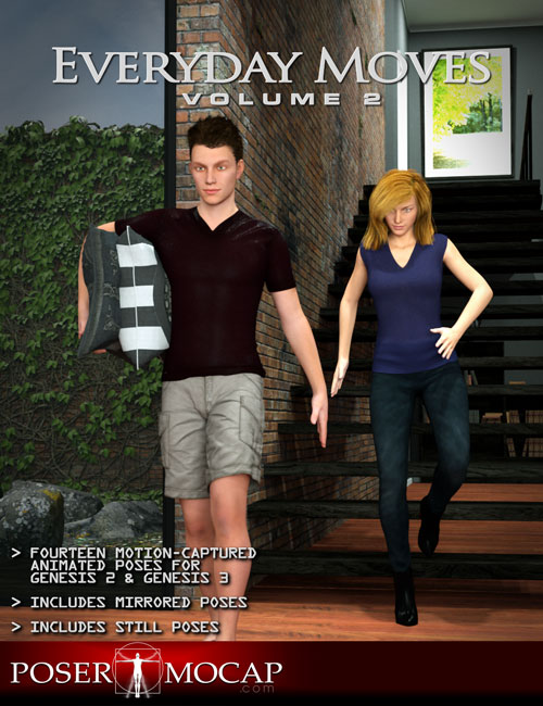Everyday Moves Volume 2 Moves Pack for Daz3D Genesis 2 and Genesis 3